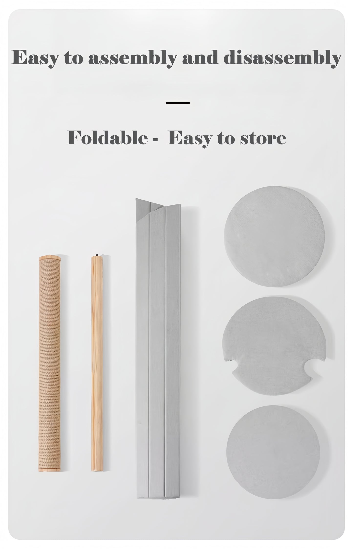 Foldable components with text on assembly and storage