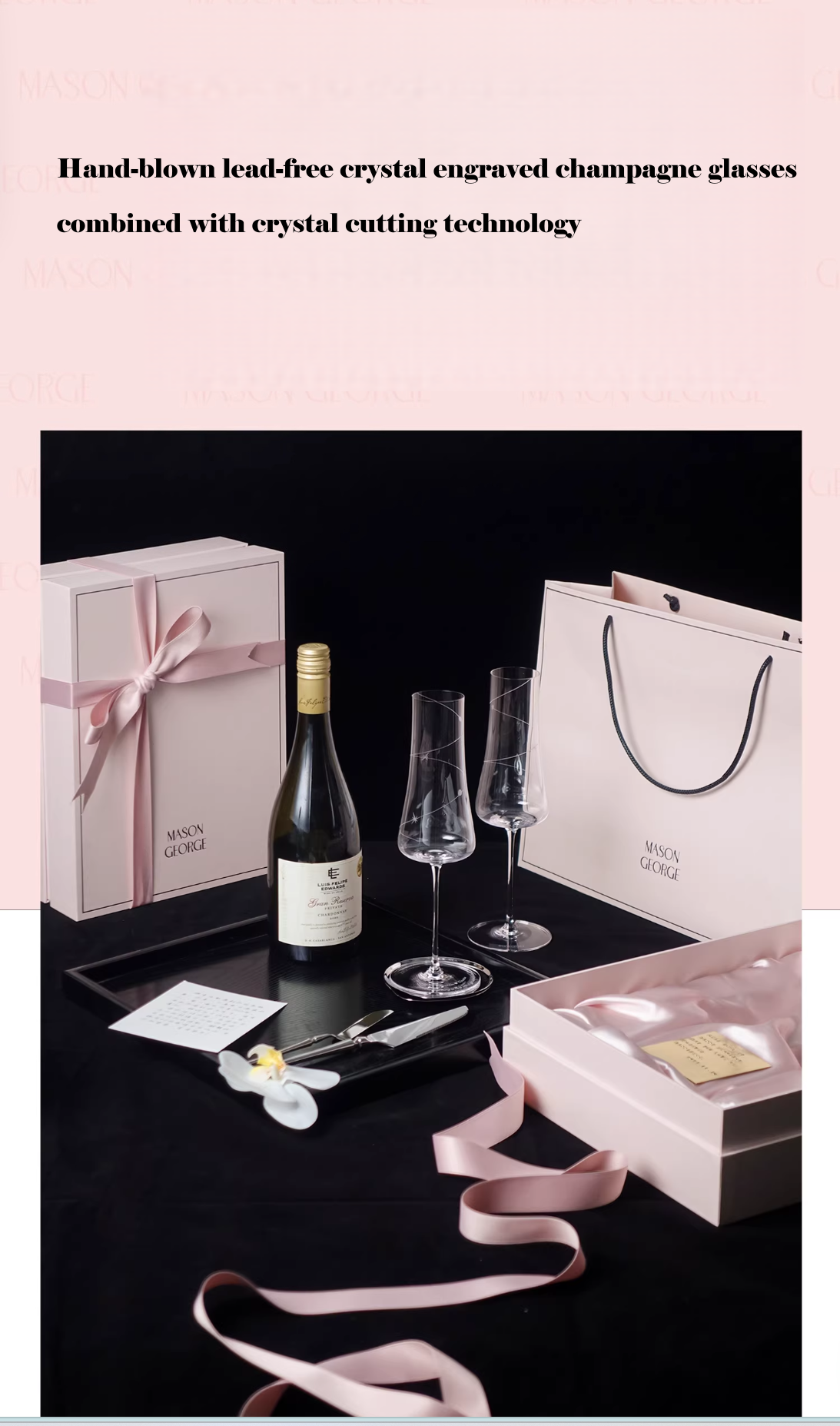 Customized Crystal Champagne Glasses 'Mason George'