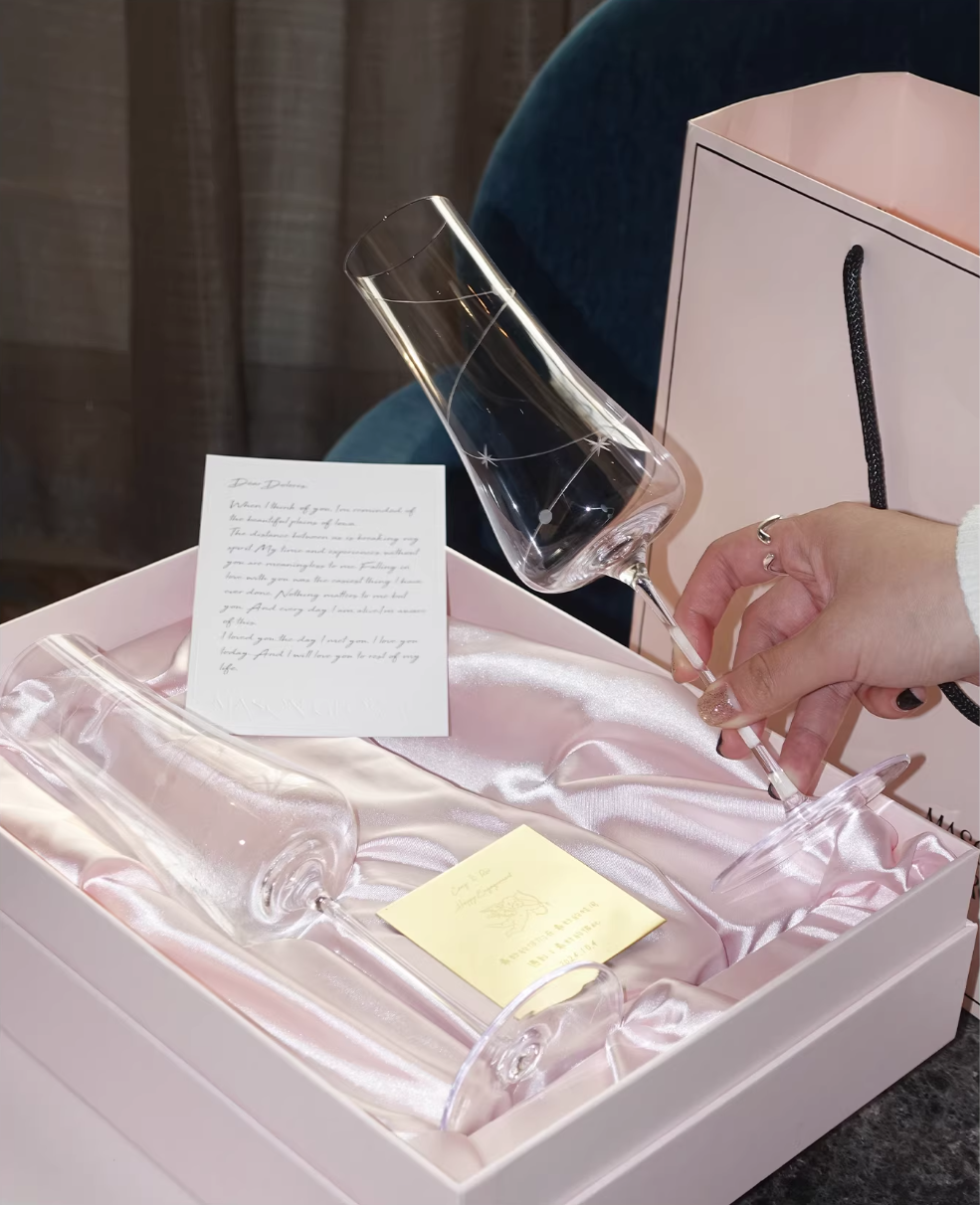 Customized Crystal Champagne Glasses 'Mason George'