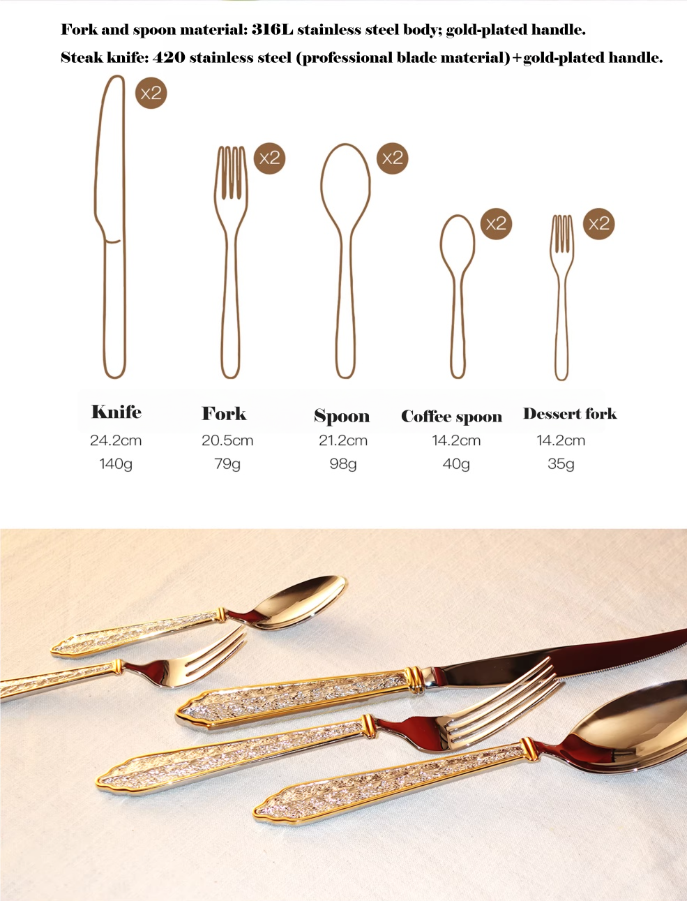 Customized 10-Piece Gilded Fork & Knife Gift Set ‘Mason George'