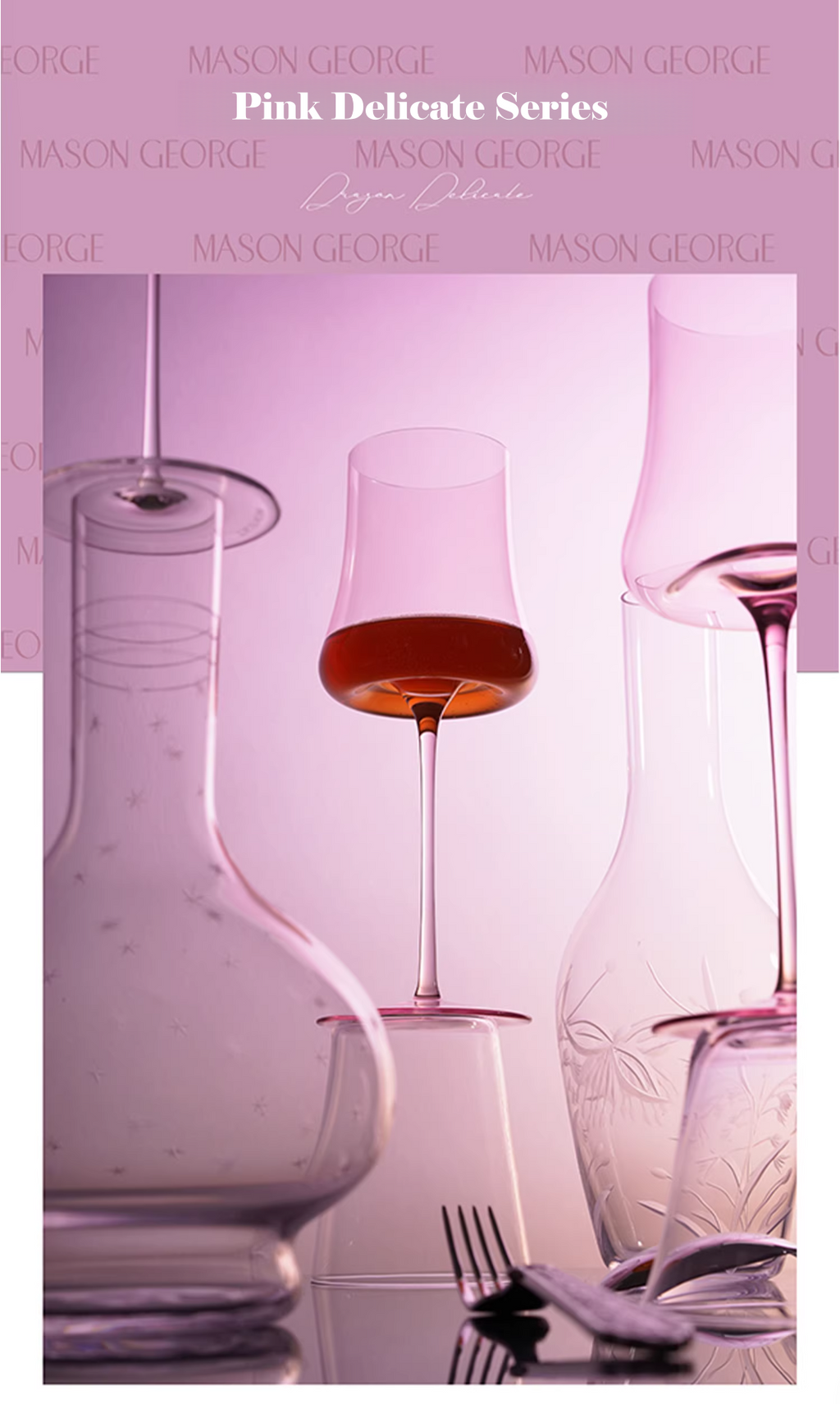 Customized Handmade Pink Crystal Wine Glasses 'Mason George' - image 5