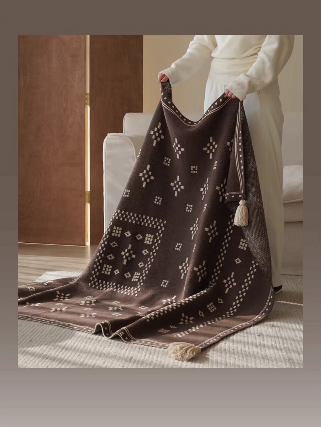 Tassel Cotton Knitted, All-Season Yarn Home Use & Sofa Blanket - image 3
