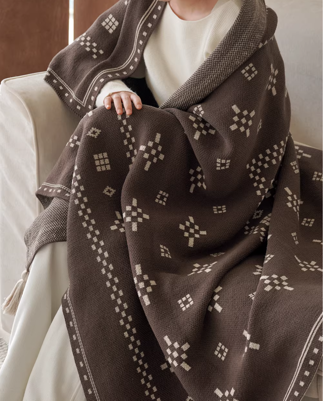 Tassel Cotton Knitted, All-Season Yarn Home Use & Sofa Blanket