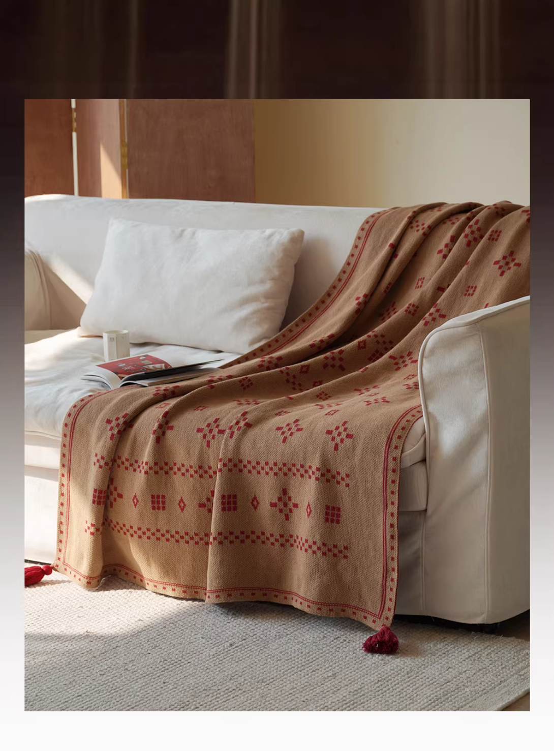 Tassel Cotton Knitted, All-Season Yarn Home Use & Sofa Blanket