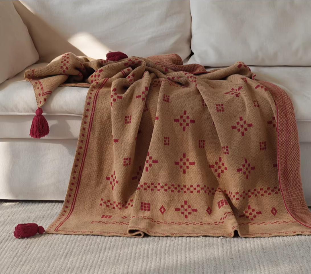 Tassel Cotton Knitted, All-Season Yarn Home Use & Sofa Blanket