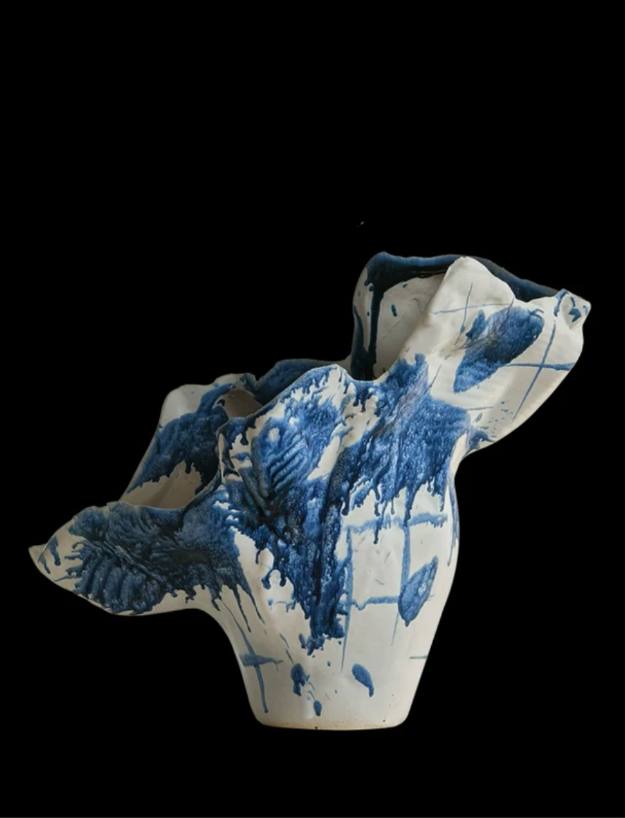 Blue Expression Sculptural Ceramic Vase - image 2