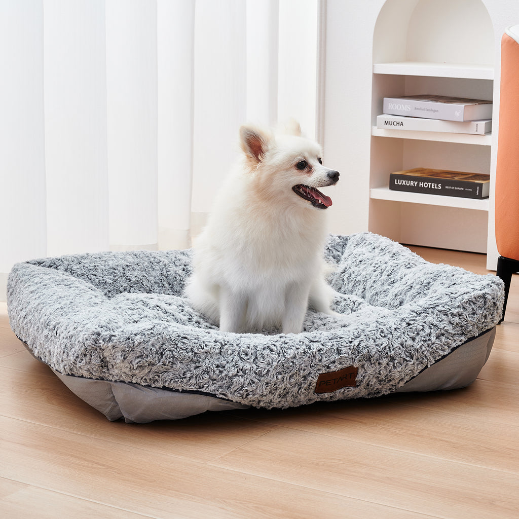Swirl Rose Velvet Dog Beds For Small Medium Dogs Removable Cushion Calming Dog Sofa Beds Anti-Anxiety Machine Washable Cat Beds - image 8
