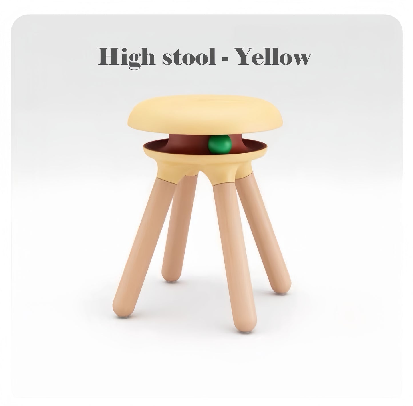 Yellow high stool with a white background and text indicating the color.