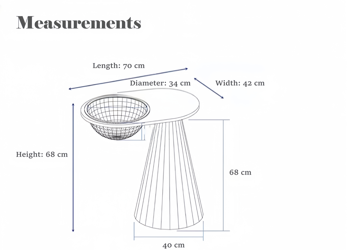 Measurement chart of a round stool with dimensions labeled