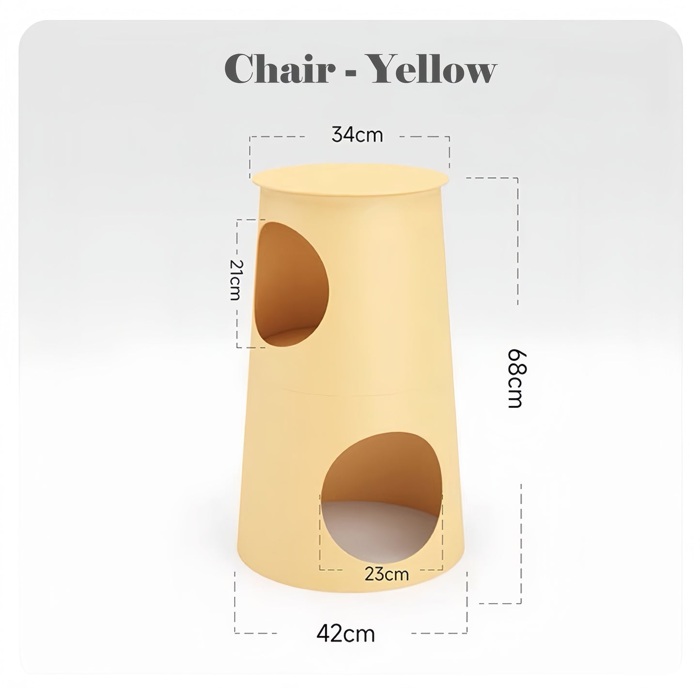 Yellow chair with dimensions on a white background