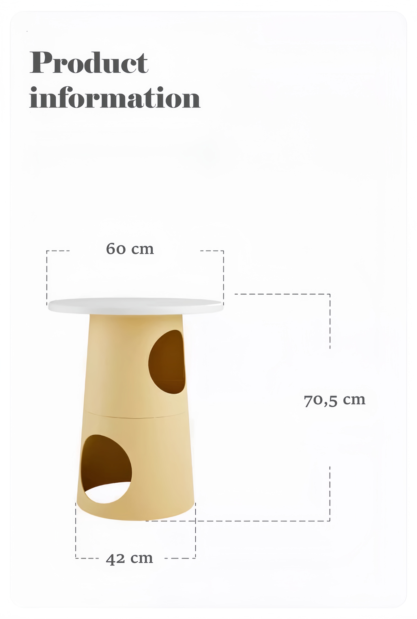 Product dimensions of a cylindrical object with cut-out sections on a white background