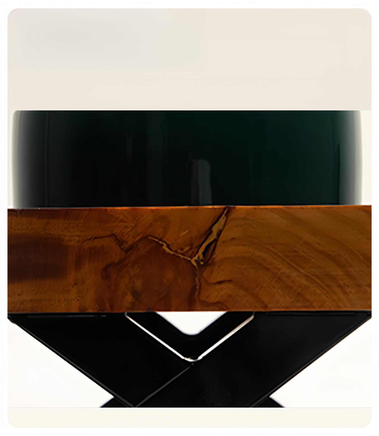 Decorative vase with a wooden band and black base on a white background