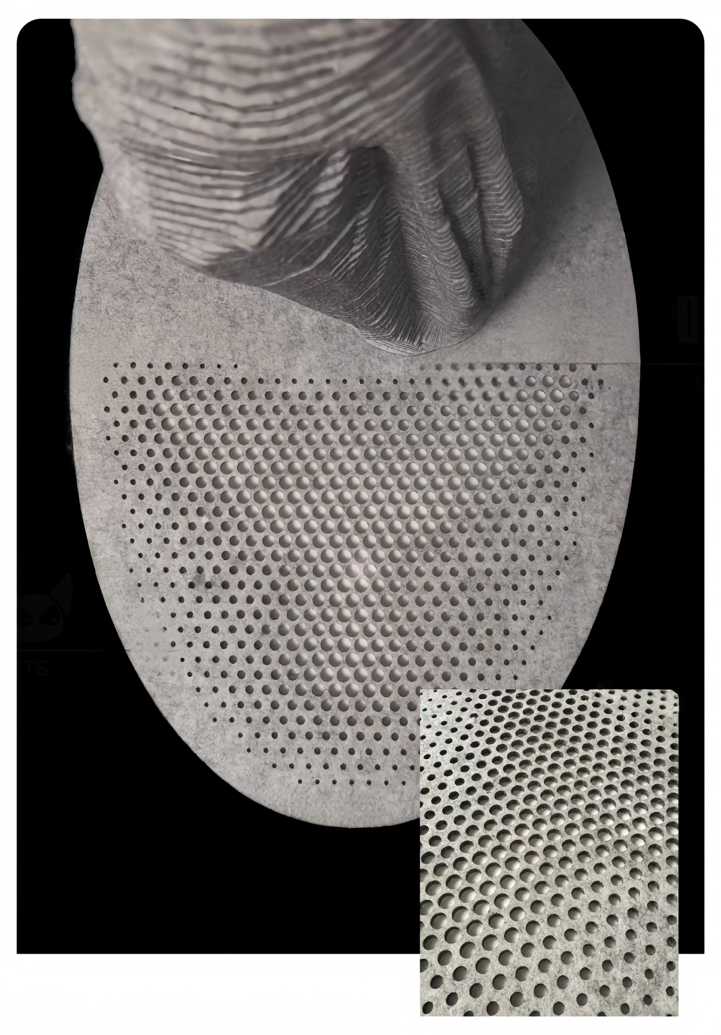 Textured shoe sole with detailed pattern and close-up view on a black background