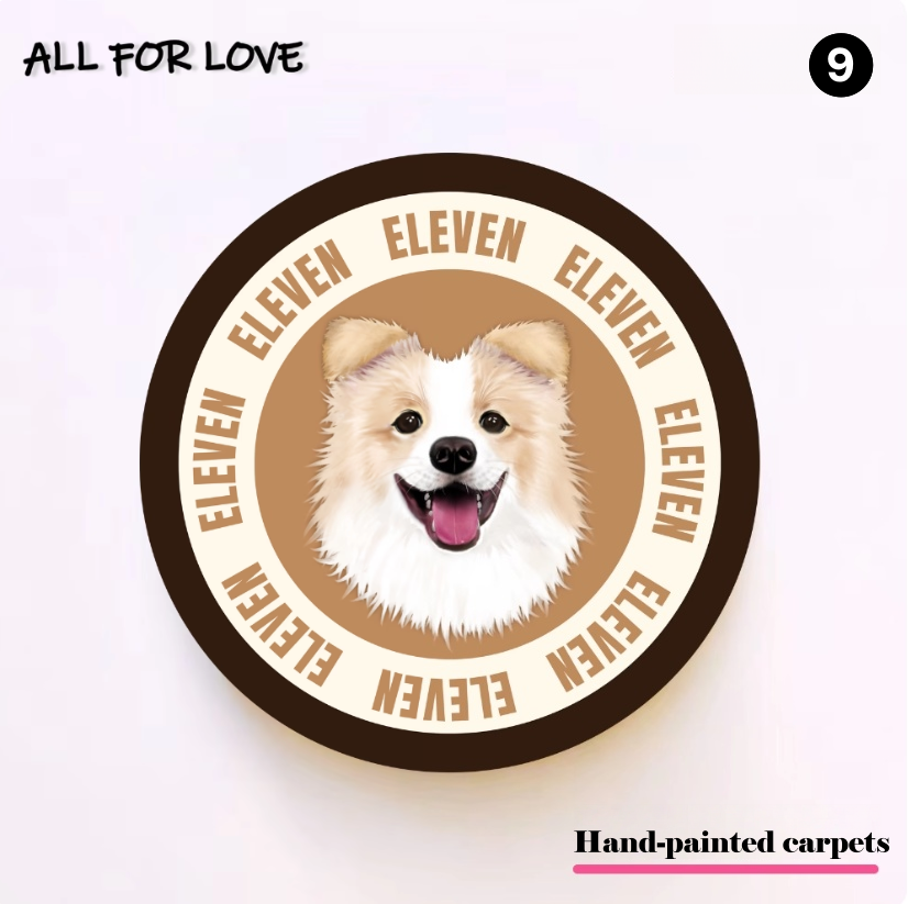 Circular logo with a dog's face and 'Eleven' branding on a white background, featuring the text 'All for Love'.