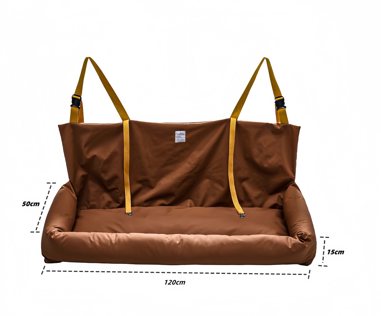 brown duffel bag with straps on a white background