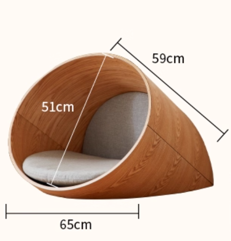Wooden pod with dimensions labeled on a white background