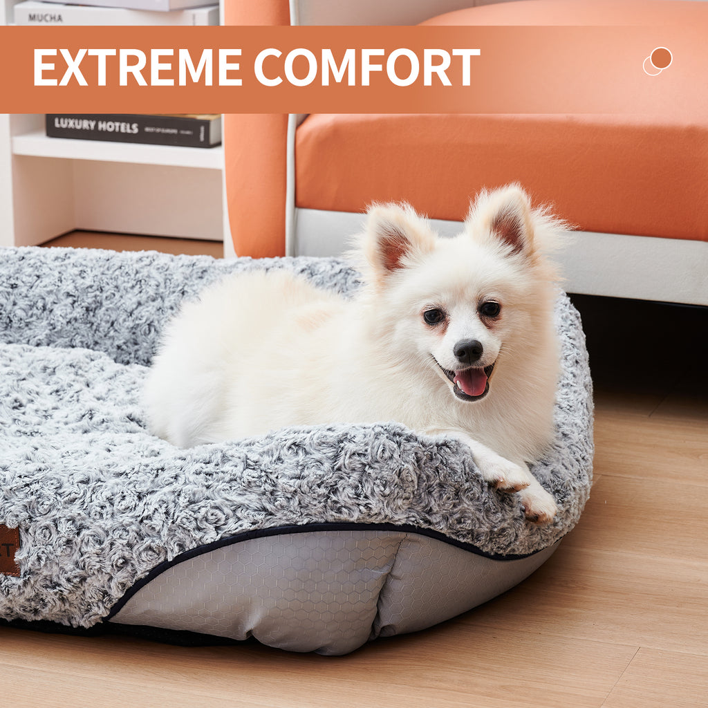 Swirl Rose Velvet Dog Beds For Small Medium Dogs Removable Cushion Calming Dog Sofa Beds Anti-Anxiety Machine Washable Cat Beds - image 6
